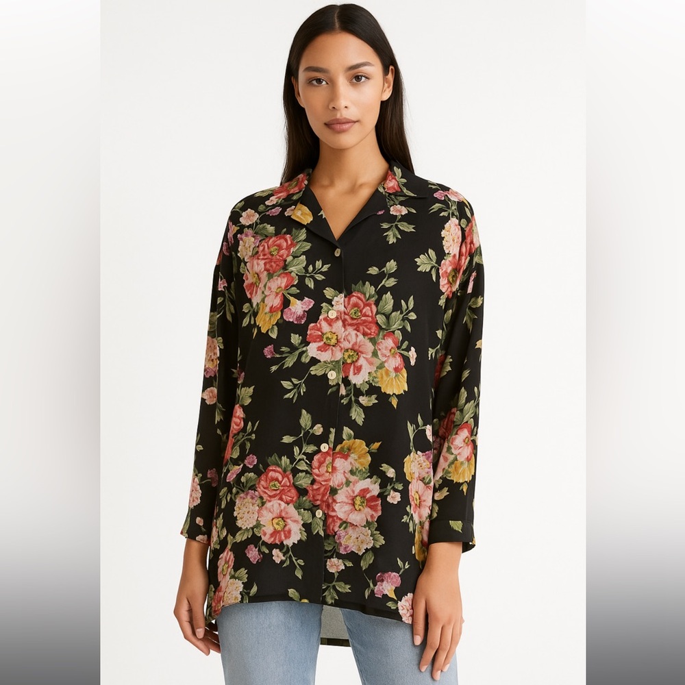 Henri Bendel Black Floral Blouse